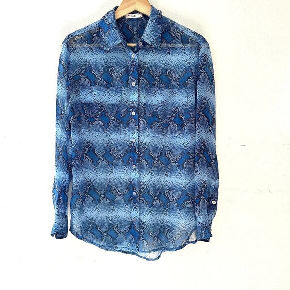 Equipment Tops - Equipment Femme Printed Python Signature Button Up Blouse Parisian‎ Blue Size XS